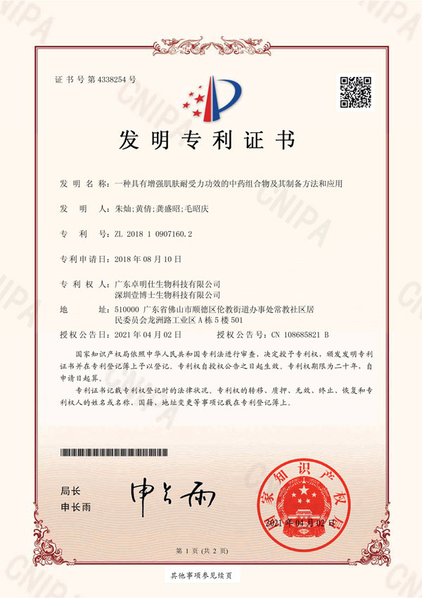 一种具有增加肌肤耐受力功效的中药组合物及其制备方法